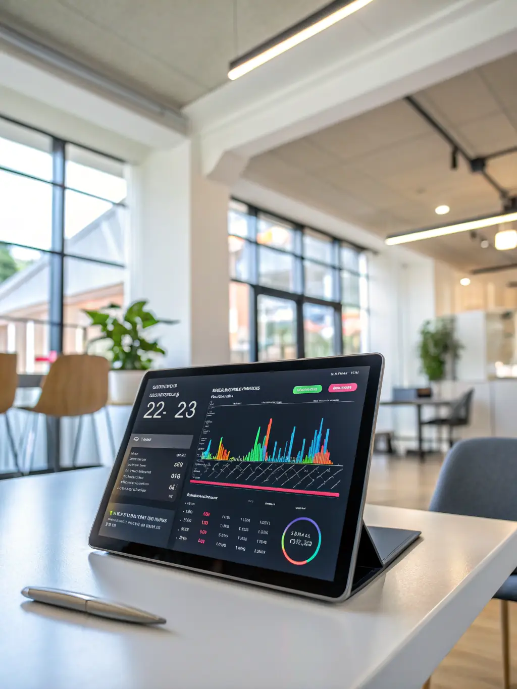 A dashboard display showing fleet analytics and real-time fuel consumption data.